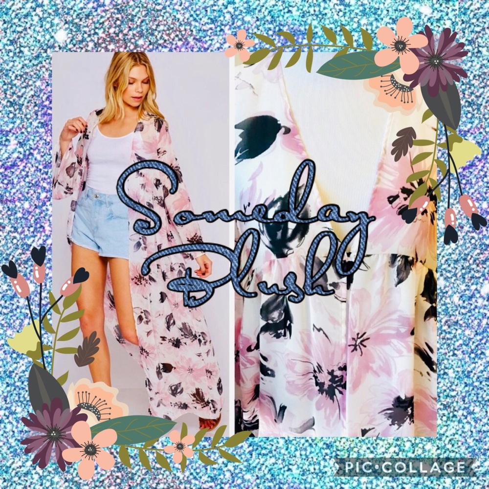 Someday Blush Large Sheer Pink/White Maxi Kimono
